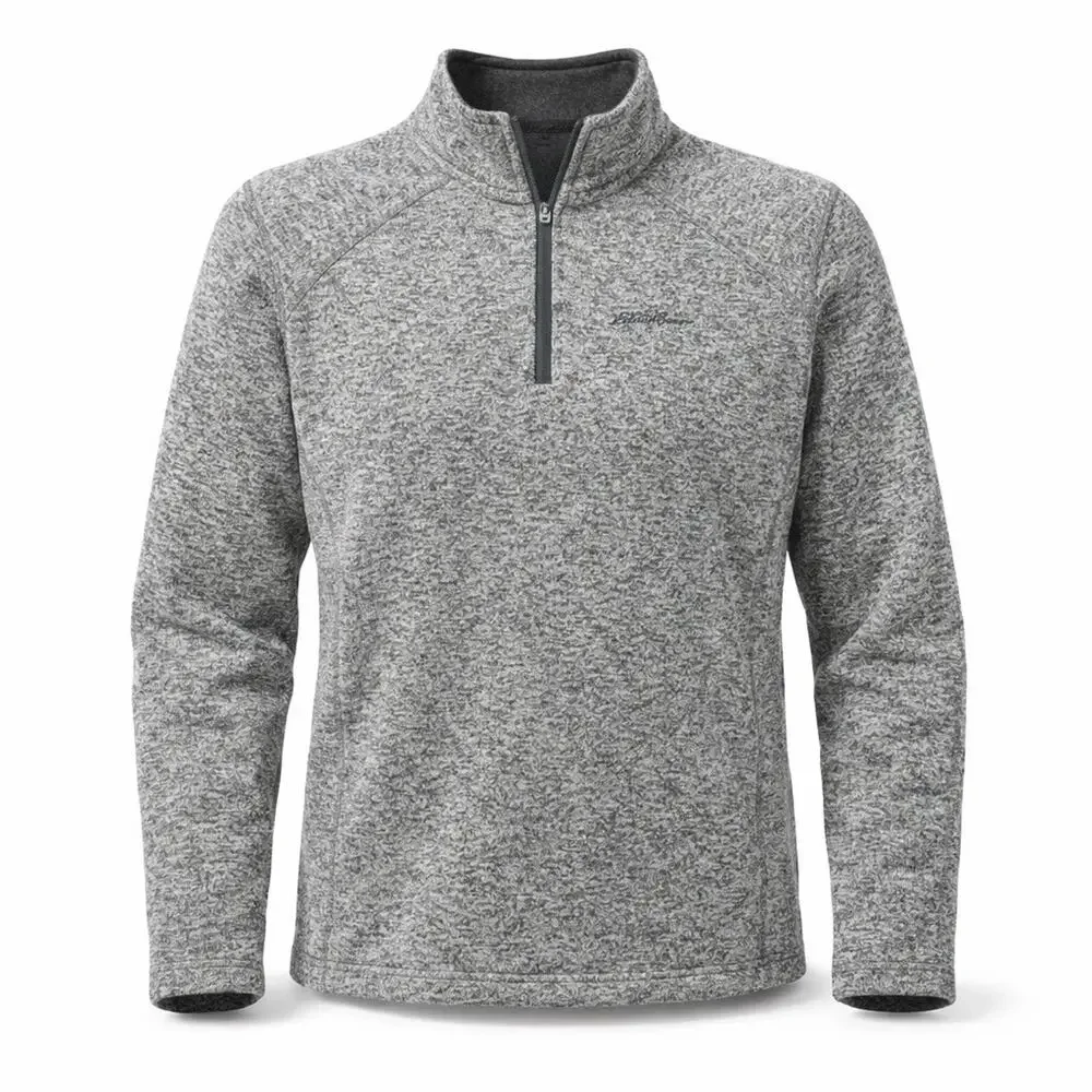 Eddie Bauer Sweater Mens Large Heather Gray Fleece 1/4 Zip Mock Neck Pullover - Picture 1 of 8